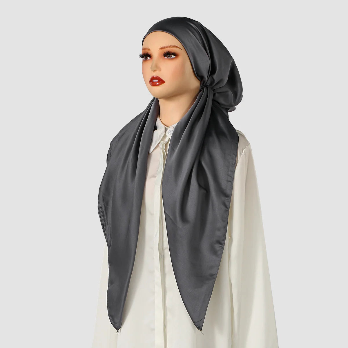 Hijab instantané en satin Zellina - gris uni (SW010-08)