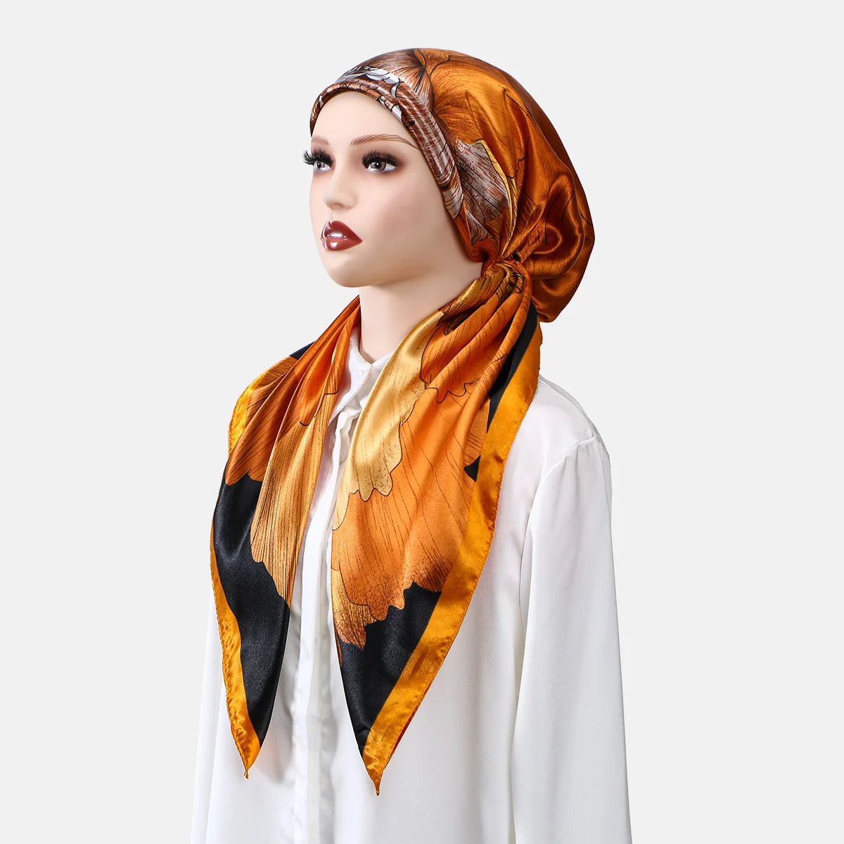 Hijab carre Zellina - imprime orange (RS185-02)