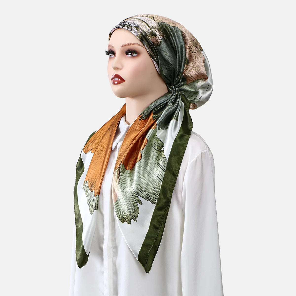 Hijab carre Zellina - imprime vert olive (RS185)