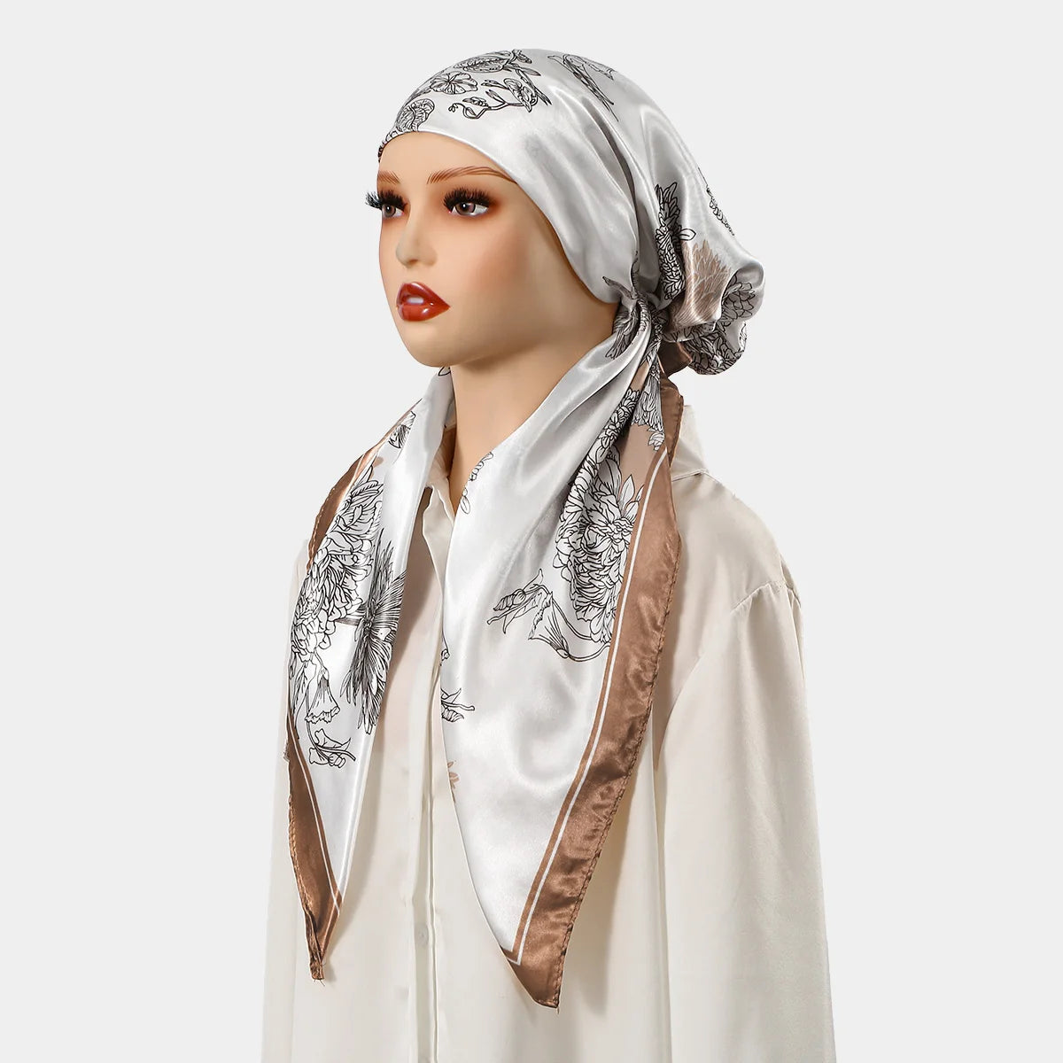 Hijab instantané en satin Zellina - imprimé ivoire doré (SW180-02)