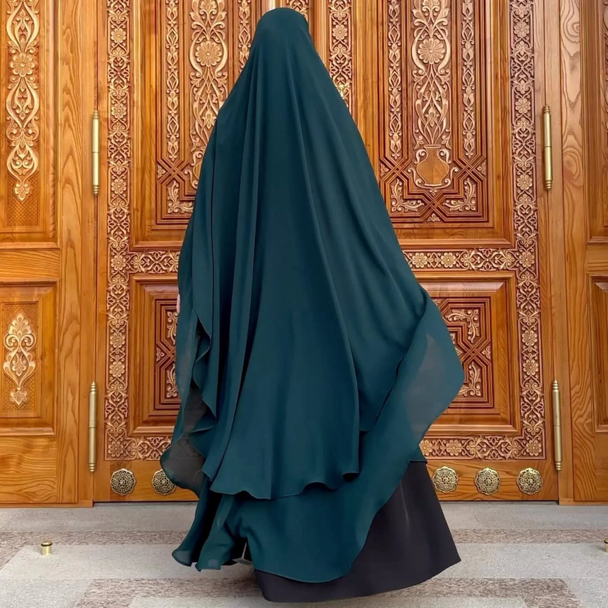 Khimar long deux couches Zellina - coloris kaki